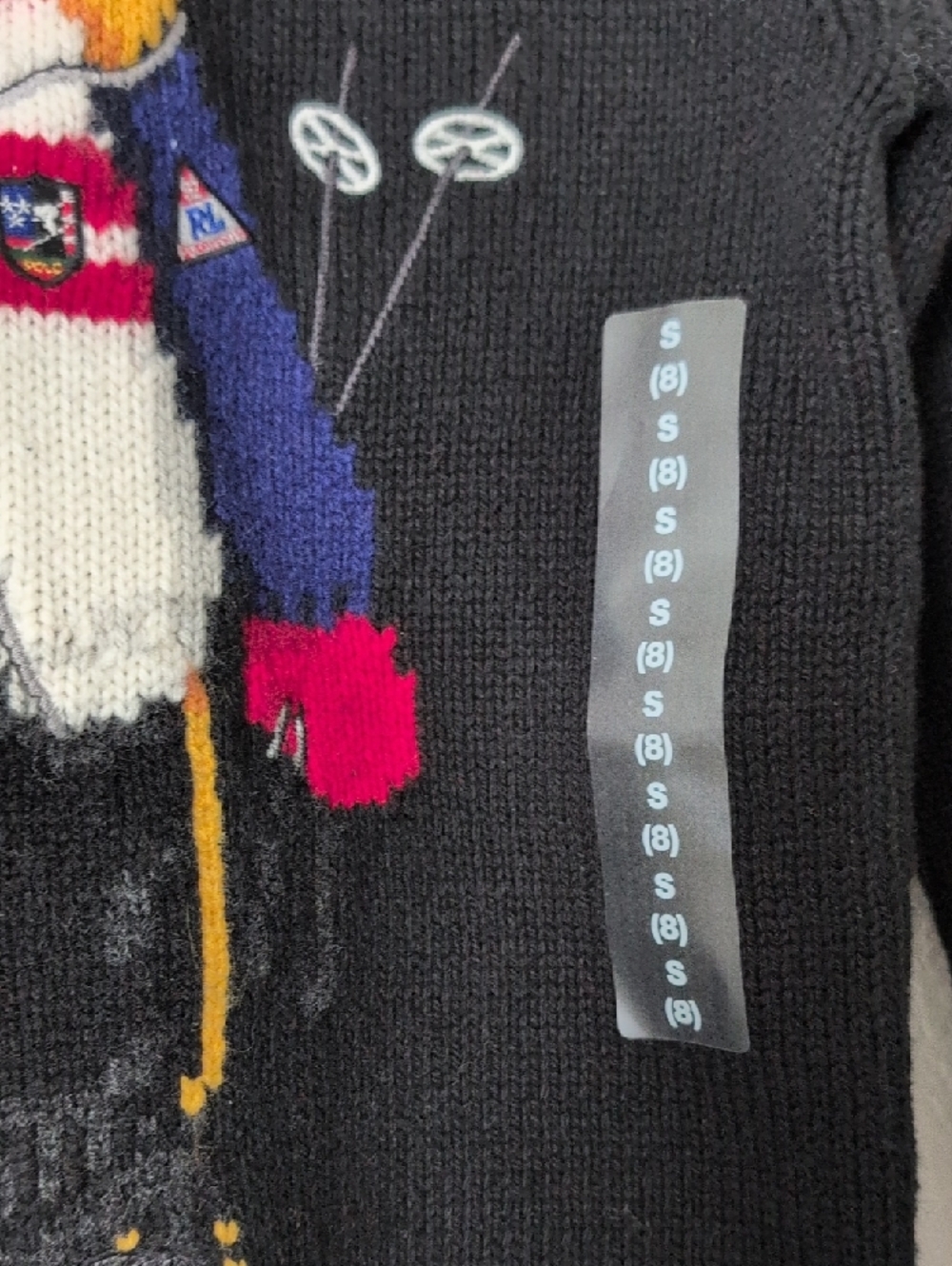 Polo by Ralph Lauren Black Knit Hoodie with Red Trim and Ski Bear - Picture 6 of 10
